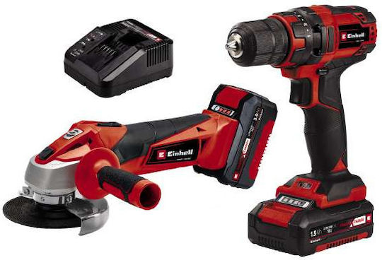 Einhell TC-TK 18 Li Set Eckiges Rad & Bohrschrauber 18V mit 2 Batterien 3Ah - 1.5Ah