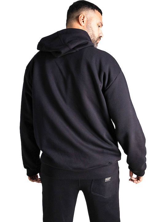 Bodymove -04 Men's Sweatshirt Jacket with Hood and Pockets Black