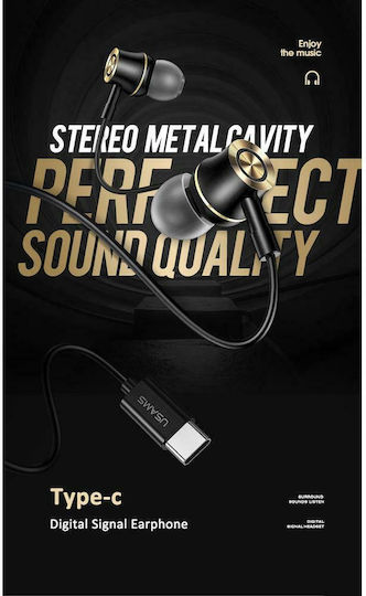 Usams US-SJ482 In-Ear Freihändig Kopfhörer mit Stecker USB-C Schwarz