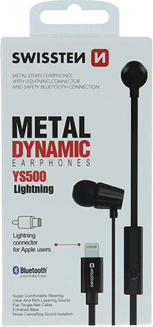 Swissten YS500 In-ear Handsfree με Βύσμα Lightning Μαύρο
