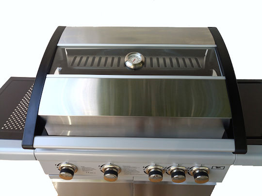 Blackbull Glasslid Gasgrill Gusseisen Rost 66cmx42cmcm mit 4 cm 12kW und Seitenbrenner