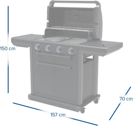 Campingaz 4 Series Onyx S Grătar pe gaz Din fontă Grătar 72bucx46buccm cu 4 buc 13.6kW și Arzător Lateral