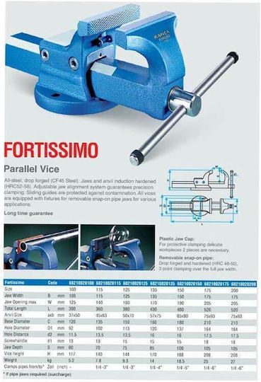Kanca Fixed Countertop Steel Vise With Maximum Opening 200mm