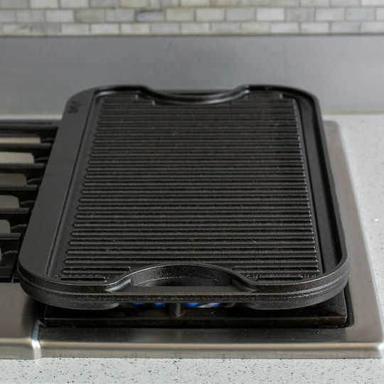 Lodge Non-Stick Double Sided Baking Plate with Cast Iron Flat & Grill Grilling Surface 51cm x 26cm x 2.05cm