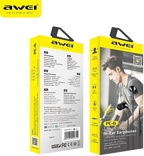 Awei PC-6 In-ear Handsfree Headphones with Connector 3.5mm Black