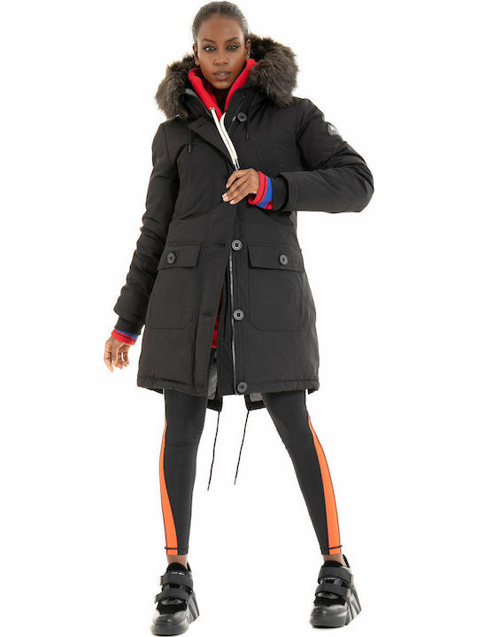 Women's Long Parka Jacket for Winter Black