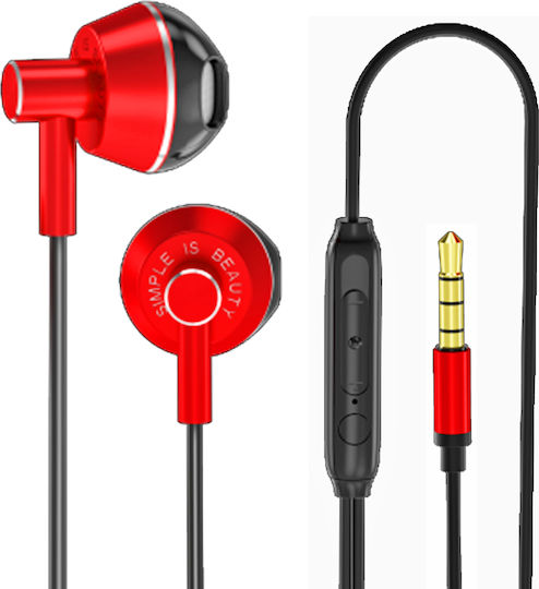 XO EP34 Earbuds Handsfree με Βύσμα 3.5mm Κόκκινο
