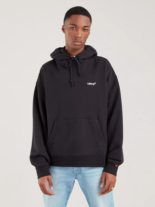 Red Tab Sweatshirt with Hood Black