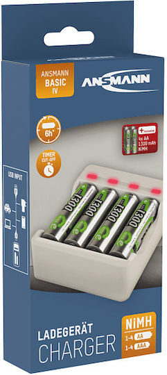 Ansmann Basic IV USB Φορτιστής 4 Μπαταριών Ni-MH Μεγέθους AA/AAA Σετ με 4x AA 1300mAh