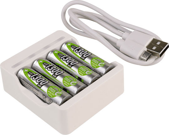 Ansmann Basic IV USB Φορτιστής 4 Μπαταριών Ni-MH Μεγέθους AA/AAA Σετ με 4x AA 1300mAh