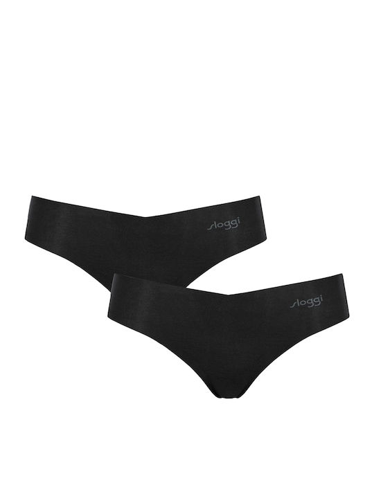 Zero Hipster Γυναικεία String 2Pack χωρίς Ραφές Μαύρα