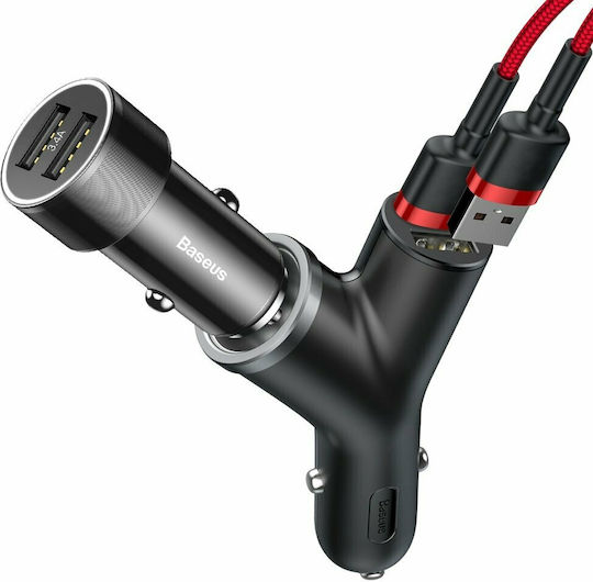 Baseus Φορτιστής Αυτοκινήτου 3.4A με Θύρες: 2xUSB 1xΑναπτήρα Μαύρο Χρώμα