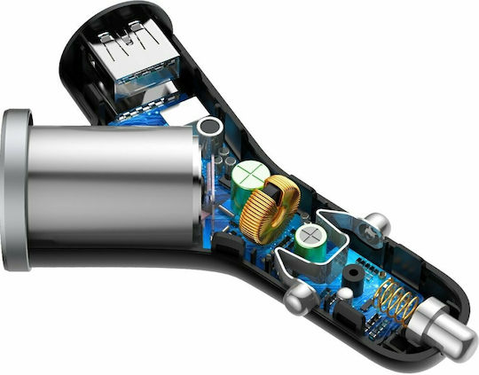 Baseus Φορτιστής Αυτοκινήτου 3.4A με Θύρες: 2xUSB 1xΑναπτήρα Μαύρο Χρώμα