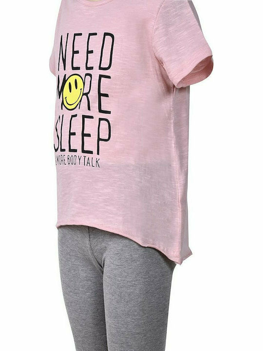 Kids' Set with Leggings Summer 2pcs Pink Need More Sleep