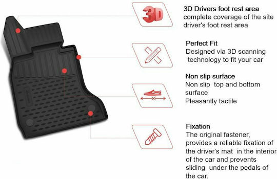 Novline Set of Front and Rear Mats 4pcs Tray Type for Ssangyong Rexton 2006-2012 Black