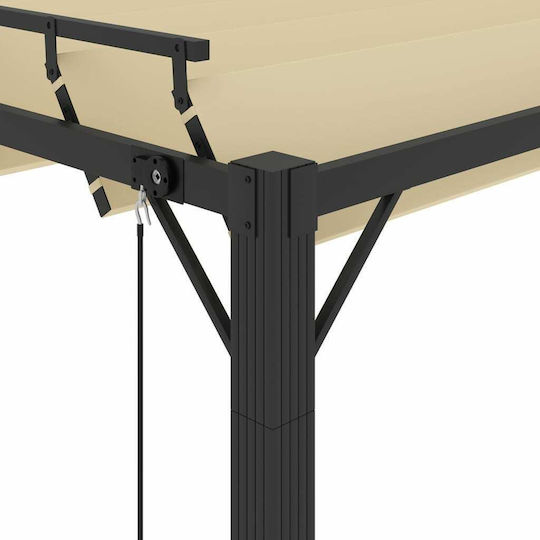 Pergolă De Grădină Din Metal Cu Tavan În Culoare Bej 300x400x225cm