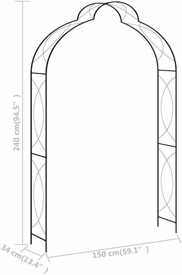 Αψίδα Κήπου από Μέταλλο σε Μαύρο Χρώμα 150x34x240cm