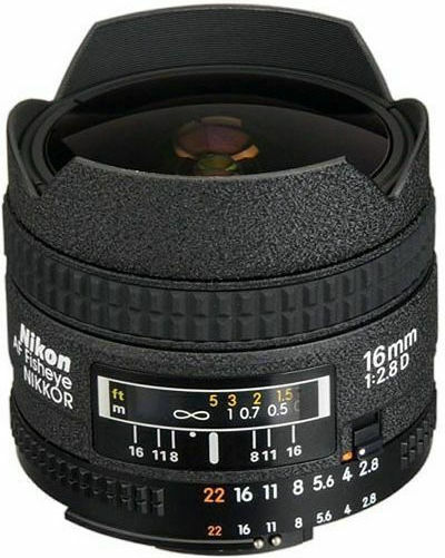 Nikon Voller Rahmen Kameraobjektiv AF Nikkor 16mm f/2.8D Fisheye für Nikon F Mount Black