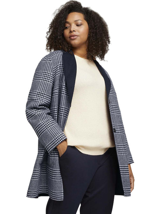 Women's Checked Navy Blue Peacoat
