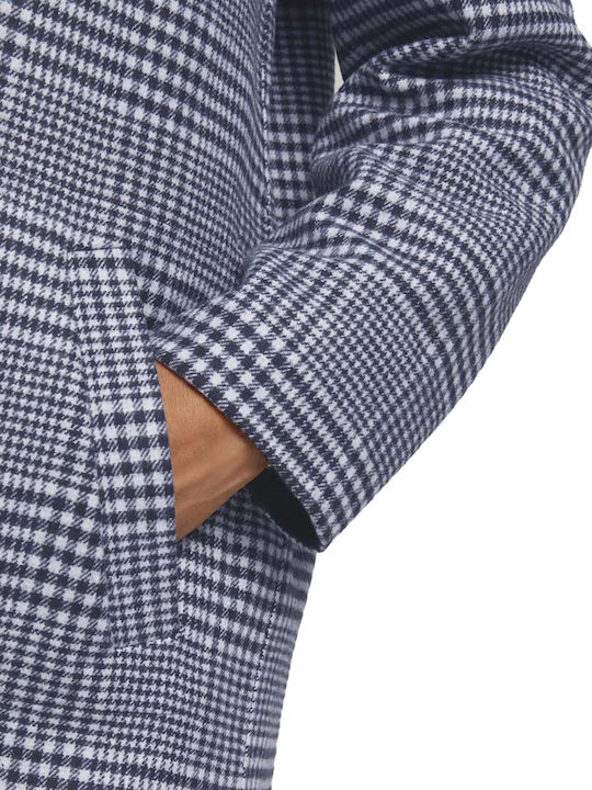 Women's Checked Navy Blue Peacoat