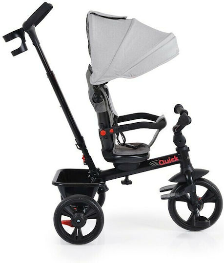Byox Kids Tricycle Bike Quick Foldable Convertible with Parental Handle and Sunshade for 1.5+ Years Gray