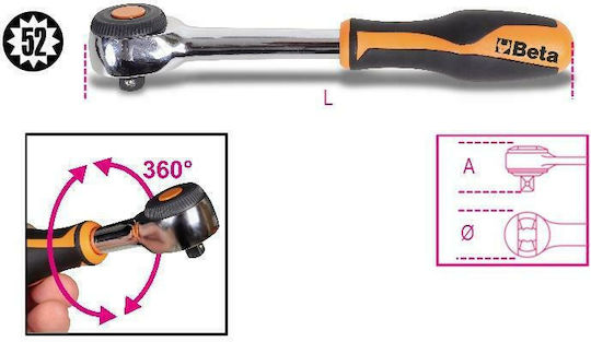 Beta Chei cu clichet 910/58 52 Dinti cu Patrat 3/8" Lungime 22.2cm.