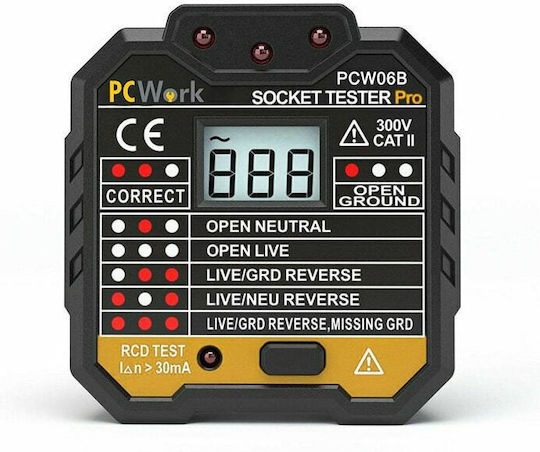 Pcwork PCW06B Tester Καλωδίων Ρεύματος Πρίζα Ρεύματος Ψηφιακό