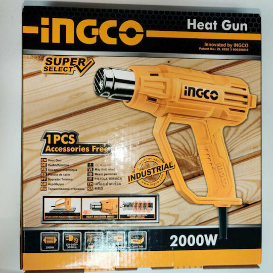 Ingco HG2000385 Πιστόλι Θερμού Αέρα 2000W με Ρύθμιση Θερμοκρασίας εως και 560°C