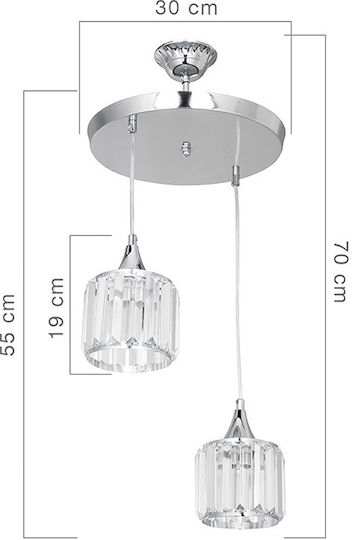 Pakketo PWL-1025 Pendant Light Silver with Crystals for Socket E27 30x70cm