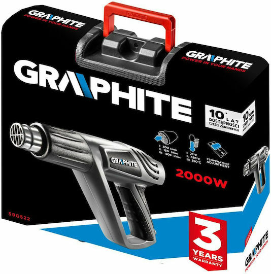 Graphite Πιστόλι Θερμού Αέρα 2000W με Ρύθμιση Θερμοκρασίας εως και 550°C