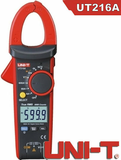 Uni-T Αμπεροτσιμπίδα Ψηφιακή 600A AC UT216A True RMS με Ακροδέκτες