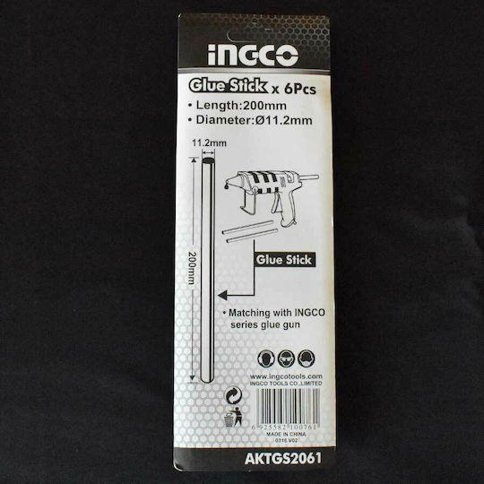 Ingco Ράβδοι Σιλικόνης AKTGS2061 Διάφανο 11.2mm 6τμχ