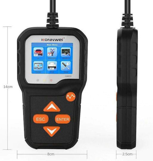 Konnwei KW-650 Digital Battery Tester with Crocodile Clips 6V/12V