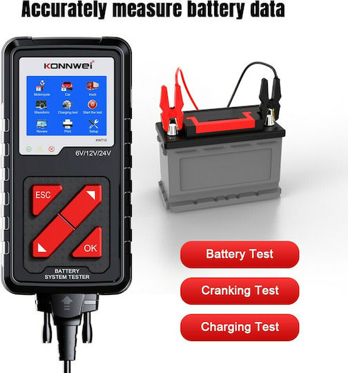 Konnwei Battery Analysis Tester KW710 Digital Battery Tester with Crocodile Clips KW710