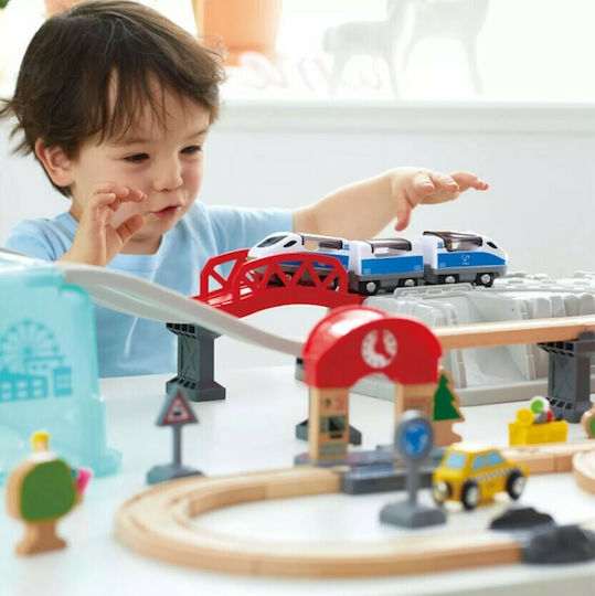 Hape City Railway and Bucket Set cu Trenuleț din Lemn pentru 3+ ani+ Ani