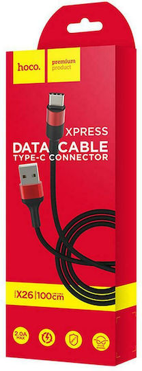 Hoco X26 Xpress Braided USB 2.0 Cable USB-C Male - USB-A 10W Red 1m HOC-X26c-BR