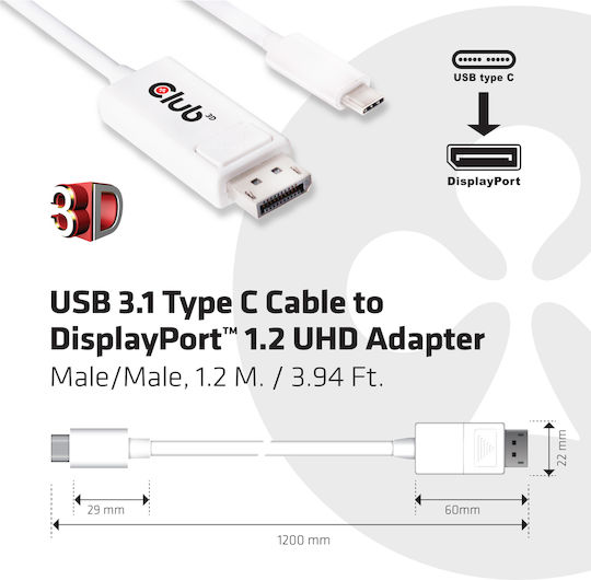 Club3D Μετατροπέας DisplayPort male σε USB-C male Λευκό 1τμχ CAC-1517