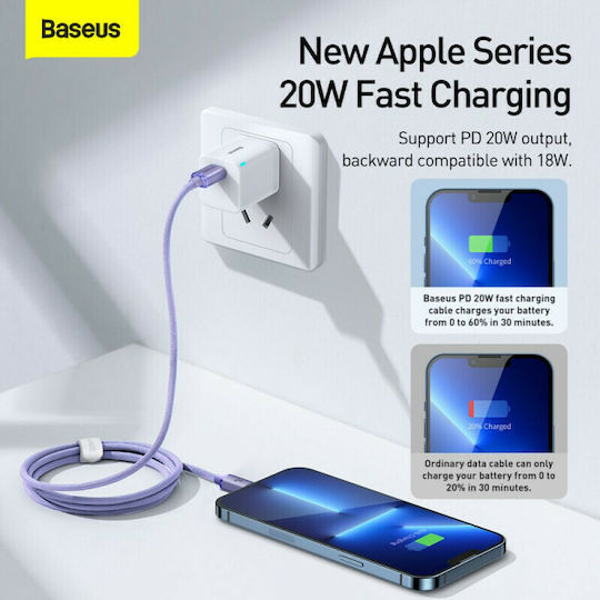 Baseus Crystal Shine Braided USB-C to Lightning Cable 20W Purple 1.2m (CAJY000205)