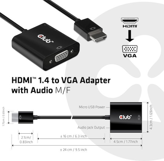 Club3D Μετατροπέας HDMI male σε VGA female 1τμχ CAC-1302