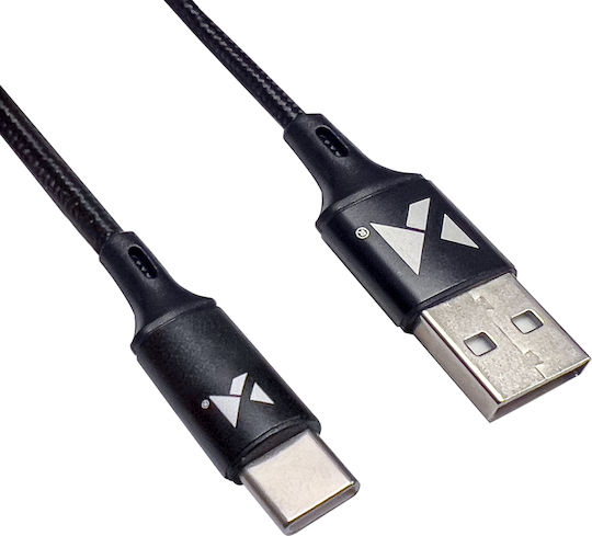 Wozinsky Braided USB 2.0 Cable USB-C male - USB-A Μαύρο 1m WUC-C1B