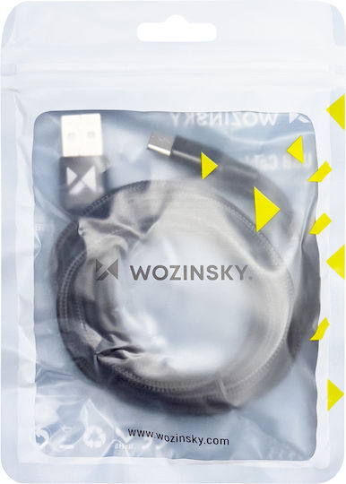 Wozinsky Braided USB 2.0 Cable USB-C male - USB-A Μαύρο 1m WUC-C1B