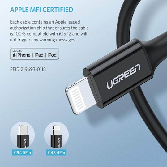 Ugreen US171 USB-C to Lightning Cable 18W Μαύρο 1m (60751)