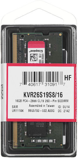 Kingston ValueRAM DDR4 με Module 1x16GB και Ταχύτητα 2666 για Laptop