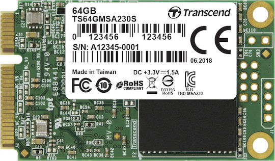 Transcend 230S SSD 64GB τύπου mSATA με σύνδεση SATA III TS64GMSA230S