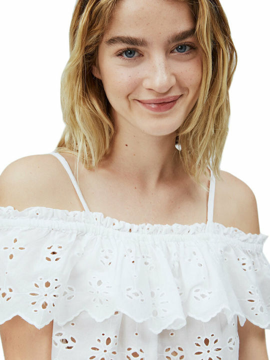 Nolita Γυναικείο Καλοκαιρινό Crop Top Off-Shoulder Βαμβακερό Κοντομάνικο Λευκό