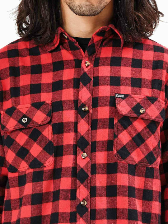 Long-sleeved Flannel Shirt Checked Red / Black