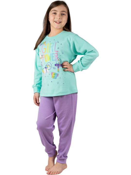 Nina Club Παιδική Πιτζάμα Χειμωνιάτικη Βαμβακερή για Κορίτσι Τιρκουάζ
