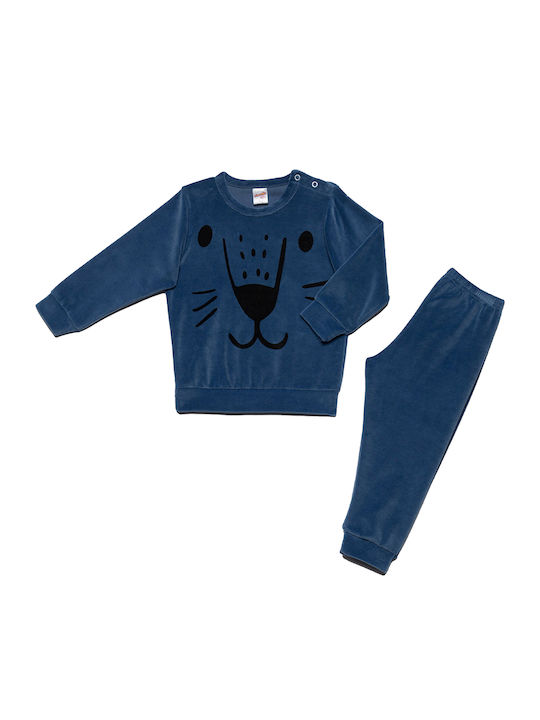 Minerva Kids' Pajamas Winter Cotton Blue Animal Smileys