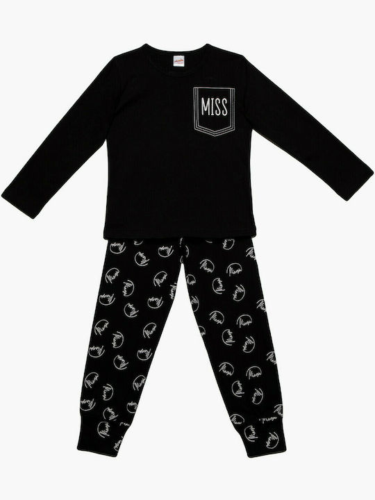 Minerva Set Top & Bottom Kids Winter Cotton Pyjamas Black