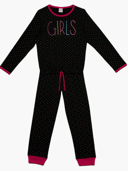 Minerva 61887 Set Top & Bottom Kids Winter Cotton Pyjamas Black